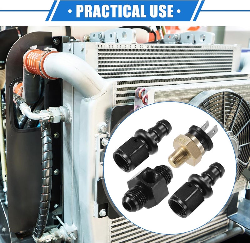 VekAuto Coolant Hose Thermostat Switch Kit, 6AN 180'F on - 165'F Off Transmission Cooler Sensor Fan Oil Cooler Radiator Electric Switch Fitting Universal for Car Truck Metal Black - Image 2